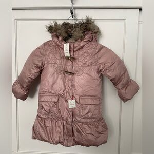 GAP Light Pink Quilted Coat with Faux Fur